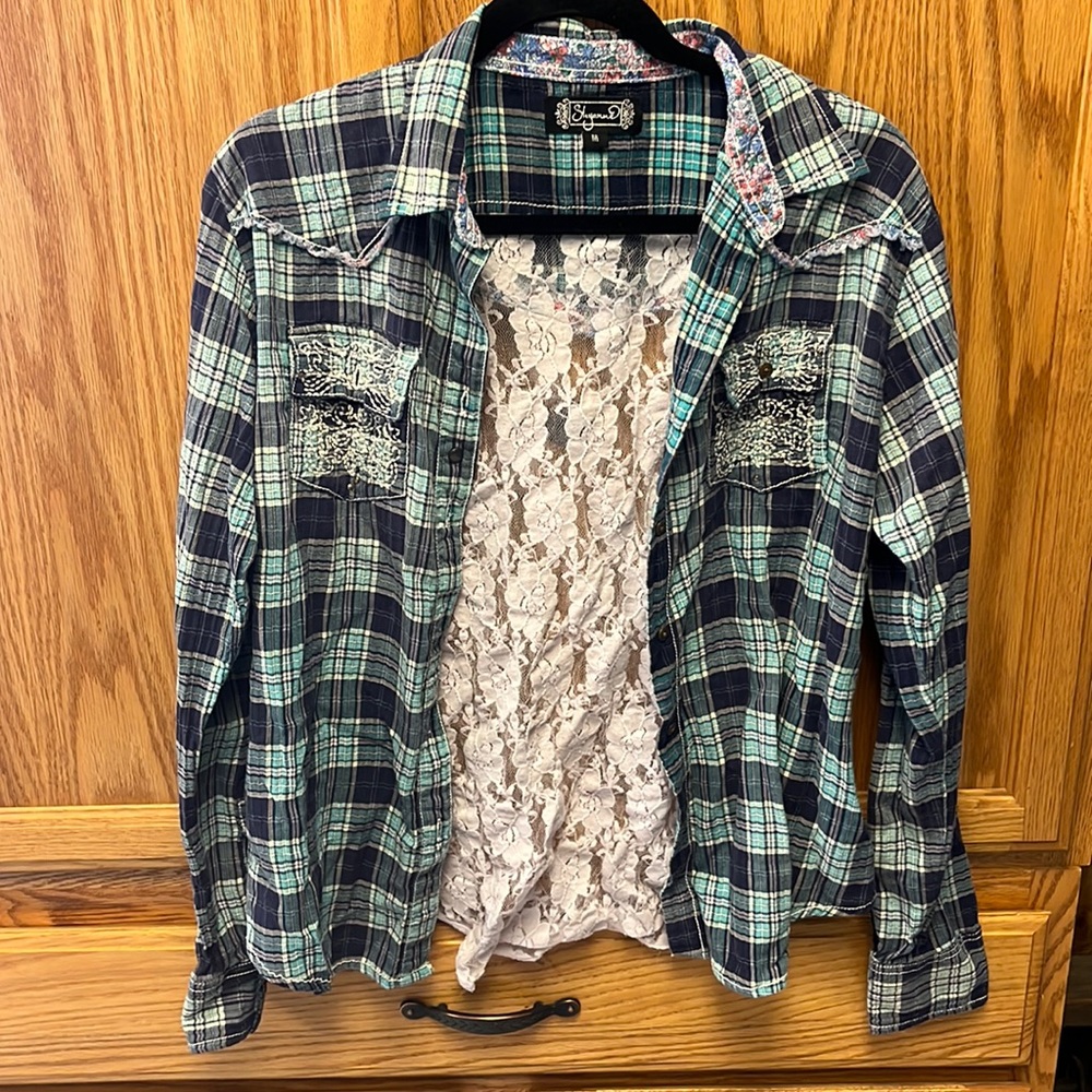 Plaid button down top
